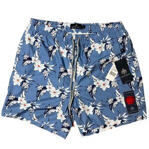 Rainforest Swim Trunk Mens L Air Blue Floral 4-Way Stretch Polyester Resortwear